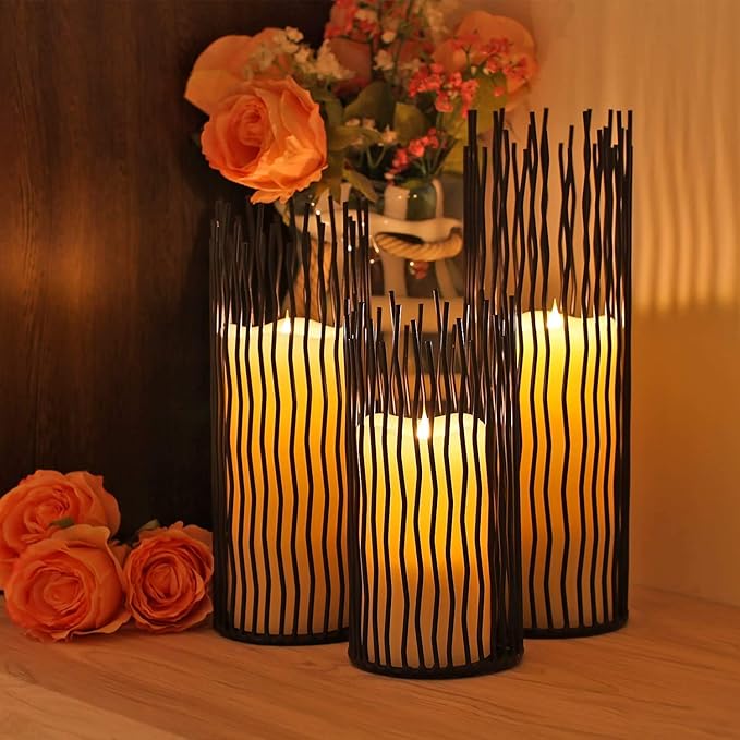 Set of 3 Metal Iron Candle Holder, Black Candlestick Modern Table Centerpiece for Indoor & Outdoor Decor, Dining Room, Home Decoration