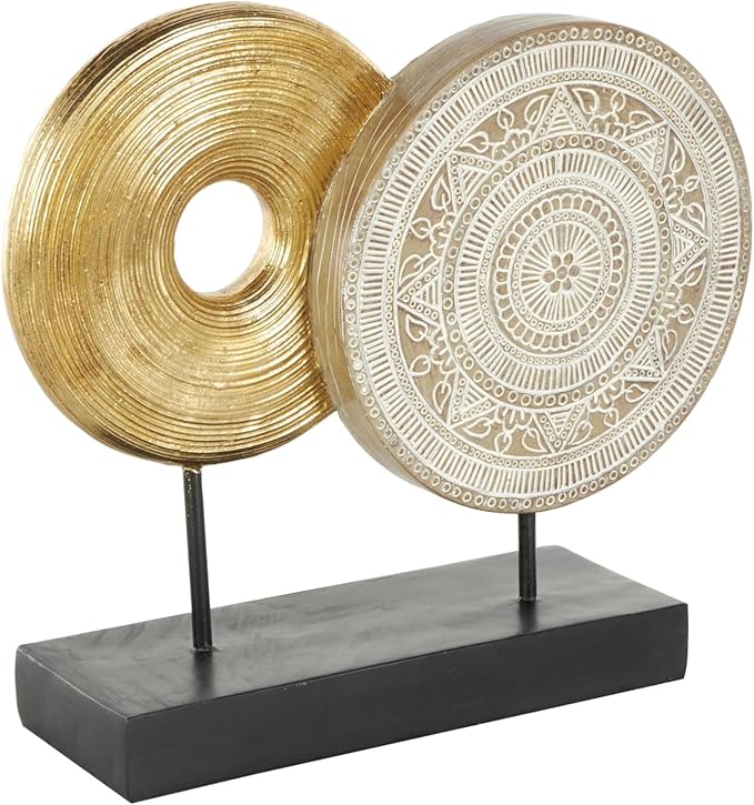 Deco 79 Resin Geometric Handmade Decorative Sculpture Home Decor Statue with Black Rectangular Base, Accent Figurine 14" x 4" x 13", Gold