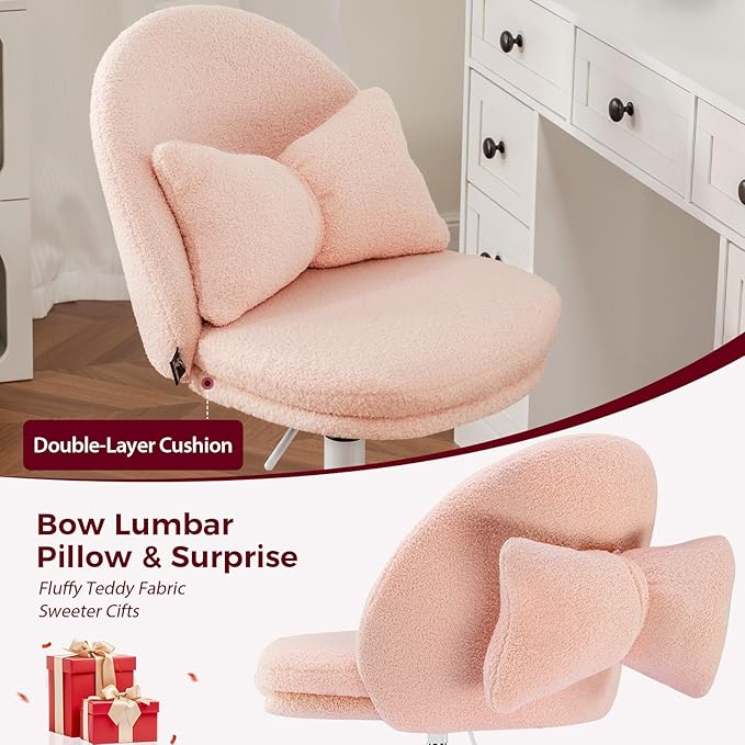 COMHOMA Vanity Chair with Teddy Velvet, Small Tall Armless Chair with Back, Cute Candy Chair for Girls Gift Living Room/Makeup Room/Bedroom/Kitchen (Height Use: Adjustable from Desk to Bar Height)