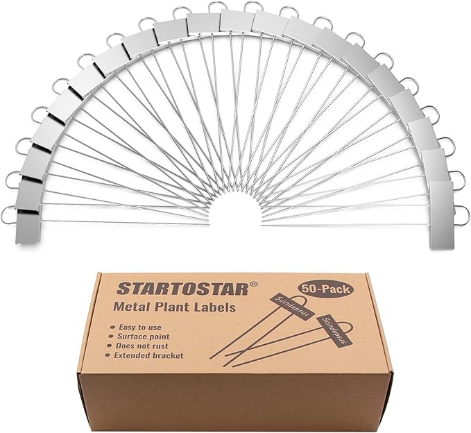 50-Pack Metal Plant Labels Weatherproof Garden Markers,Height 10.6'', Label Area 3.5''X 1.2'' Reusable Nursery Tags for Vegetables Herb Flower Seed Greenhouse - Zinc