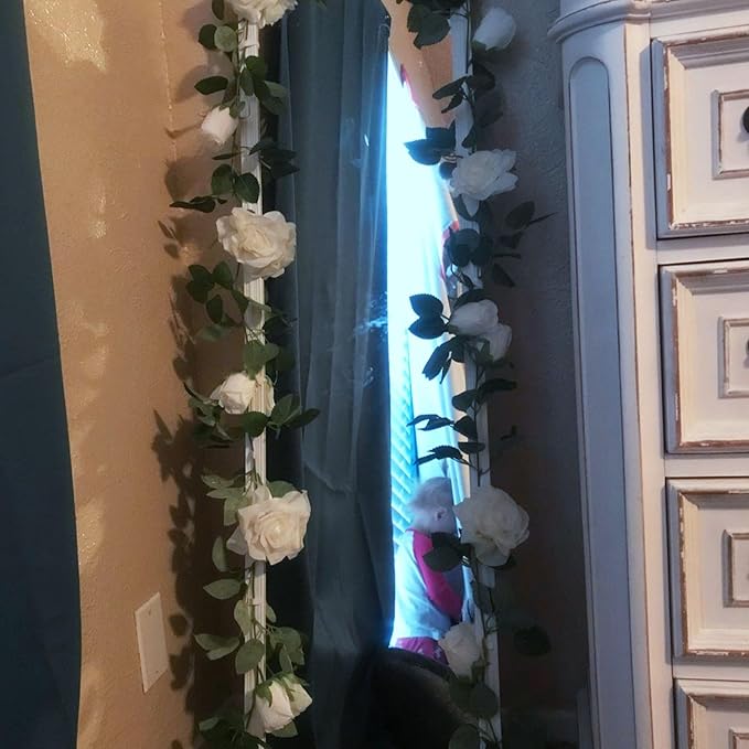 Felice Arts 2 Pack Cream Artificial Rose Vine Each 6.5FT Fake Rose Garland Hanging Flower Garland for Wedding Arch Table Arrangement Garden Swing Teepee Decor