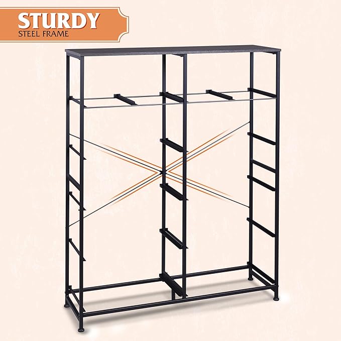 WLIVE Storage Organizer Unit with 12 Fabric Bins, Storage Drawers Organizer with Steel Frame, Tall Storage Tower Organizaton for Living Room, Hallway, Office, Charcoal Black Wood Grain Print