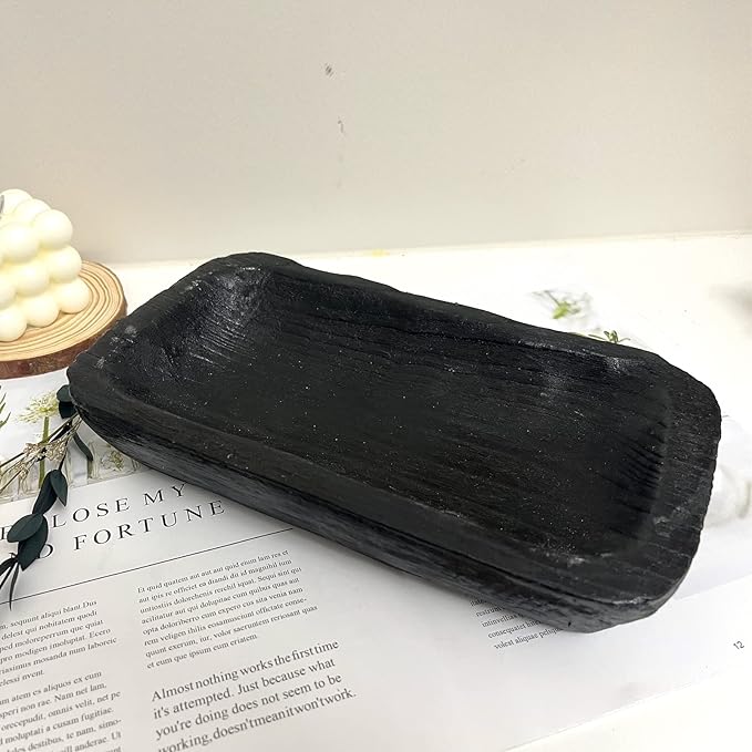 Wooden Dough Bowl Decor, Vintage Wooden Bowl Hand Carved Home Decor for Dining Table Center, Living Room, Kitchen Decor. (10inch black)