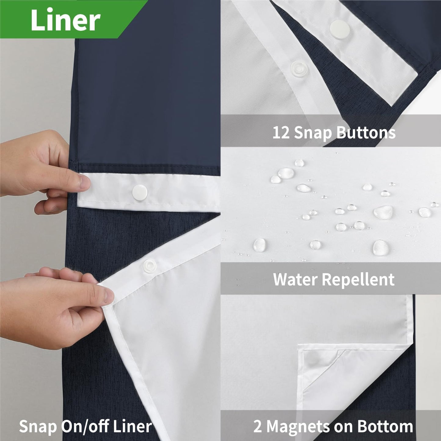 No Hooks Needed Linen Textured Shower Curtain with Snap-in Fabric Liner Set,Hotel Luxury Decor Waterproof Shower Curtains for Bathroom with Mesh Top Window,Washable,71Wx74H,Navy Blue