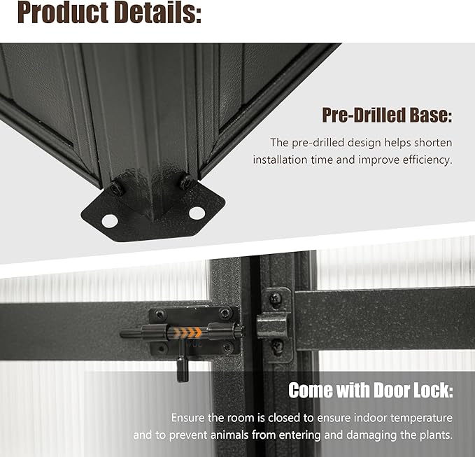 Domi 6.5x8FT Greenhouse, Polycarbonate Green House with Fully Auto Temperature Control Vent, Outdoor Full Aluminum Heavy Duty Greenhouse with Extra 7.8FT Walk-in Height for Garden Backyard, Dark Grey