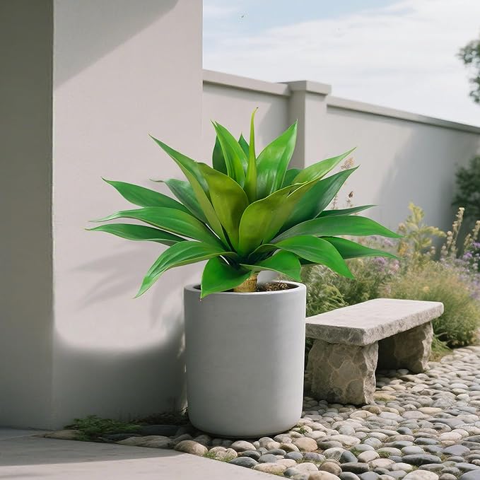 Artificial Flowers for Outdoors Artificial Agave Fake Plants Faux Agave Artificial Plants Outdoor Fake Flowers Outdoor Faux Plants Indoor Uv Resistant Artificial Plants 28''(Green 2pcs)