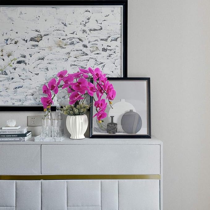 LESING Artificial Potted Orchid Flower for Table Centerpieces,Real Touch Fake Orchid Flowers in Vase for Home Decoration(Style 4,White Vase)