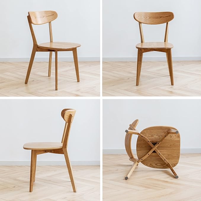 100% Solid Oak Wood Dining Chairs,Mid Century Modern Dining Chairs with Rounded Backrest,Kitchen,Dining Room Chairs Set of 1/2/4 (1, Original Wood Color)