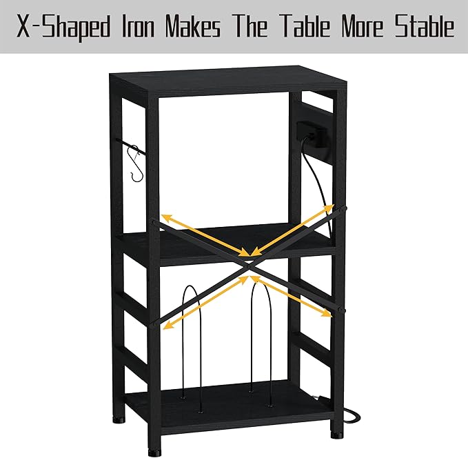 End Table with LED Light,Record Player Stand with Charging Station,Vinyl Records Storage,Turntable Stand Albums Storage for Music Room Studio-Industry Black