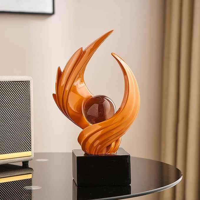 Abstract Art Sculpture, Resin Gold Decorative Statue, Modern White Ornaments for Living Room, Decorativas Modernas for Coffee Table, Entryway & Office Collectibles (Orange)