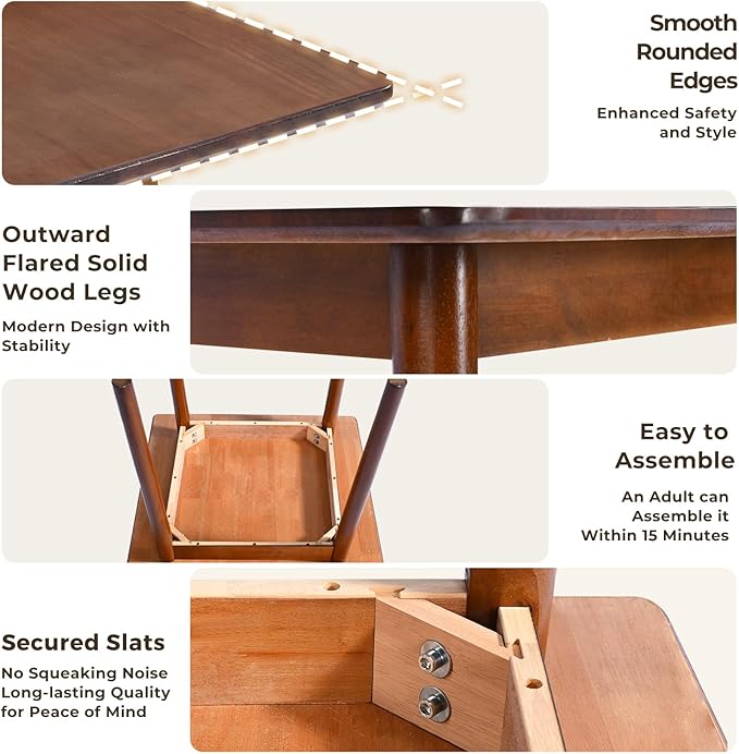 DELAVIN 29.5" Solid Wood Dining Table, Modern Small Dining Table, Square Farmhouse Kitchen Table, Cafe Table for Living Room Dining Room, Easy Assembly, Walnut