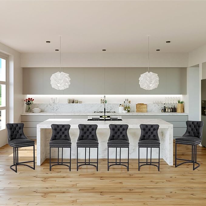 Counter Height Bar Stools Set of 3, 24" Modern Barstools with Back, Faux Leather Upholstery Counter Chairs with Metal Legs for Kitchen Island, Bar, Counter, Black