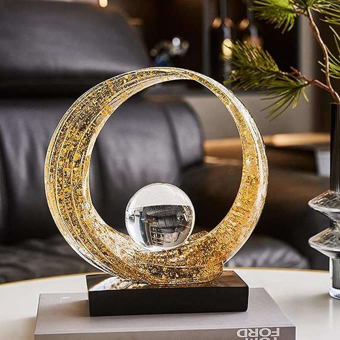 Golden Wave Resin Origami Statue Modern Abstract Home Decoration Emphasizes Abstract Office Desk Center Art Statue Table Family Bedroom Living Room Golden Stripe Decoration (A-White Gold)