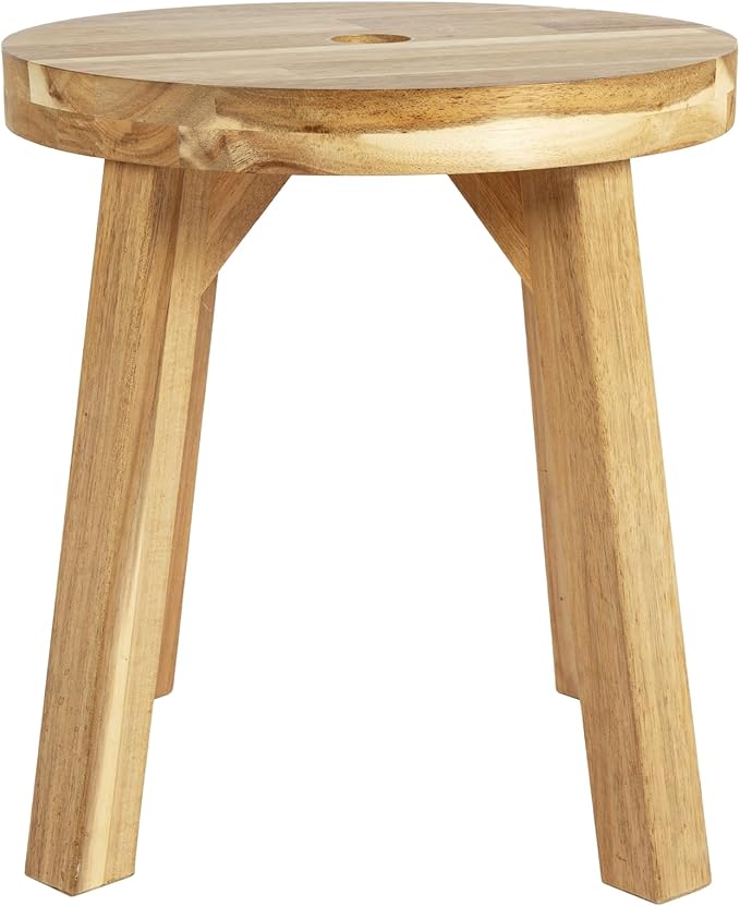 Nakina Stool 12" with Drain Hole – Acacia Wood, Compact & Water-Resistant for Bathroom, Kitchen & Patio
