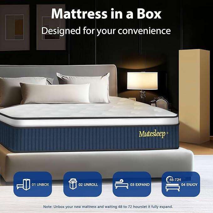 King Size 14 Inch Mattress in a Box, Medium Firm Hybrid with Reinforced Lumbar Support, Memory Foam and Pocket Springs for Edge Support and Pressure Relief