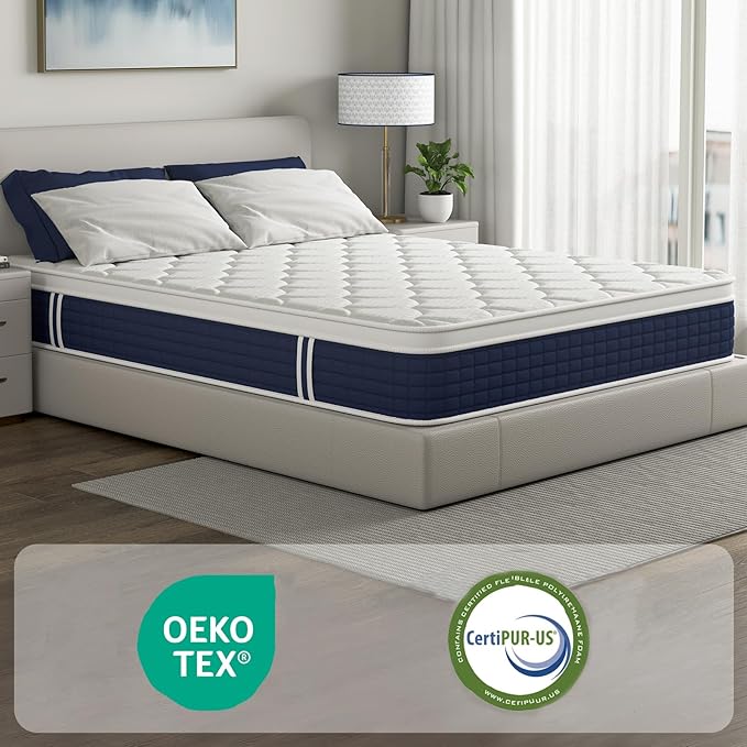 12 Inch Queen Hybrid Mattress in a Box, Gel Memory Foam & Pocket Springs for Pressure Relief, Motion Isolation, Medium Firm Feel, CertiPUR-US Certified