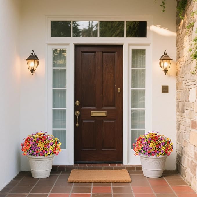 12 Bundles Artificial Flowers Plants for Outdoor Spring Summer Home Decor, Faux Flower Daisy with Eucalyptus Leaves Fake Plants, UV Resistant Artificial Flowers for Garden Porch Patio Decor Multicolor