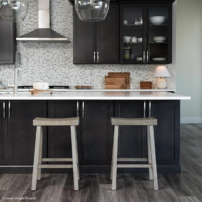Maven Lane Kitchen Bar Stool, Modern Farmhouse Wood Barstool, Kitchen Island Chairs, Pub Bar Height Stools for Kitchen, Wide Comfortable Seat Backless Bar Stools, Vincent 31 Inch, Antiqued Grey
