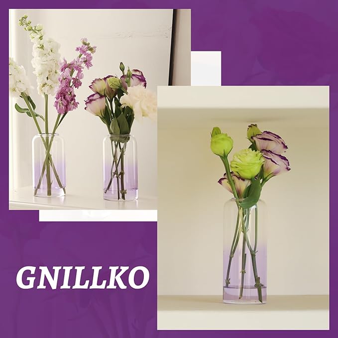 12Pcs Purple Vase Glass Bud Vases Set, Small Vases for Flowers, Modern Cylinder Flower Vases for Wedding Centerpiece, Living Room Decorative, Home Decor (Purple)