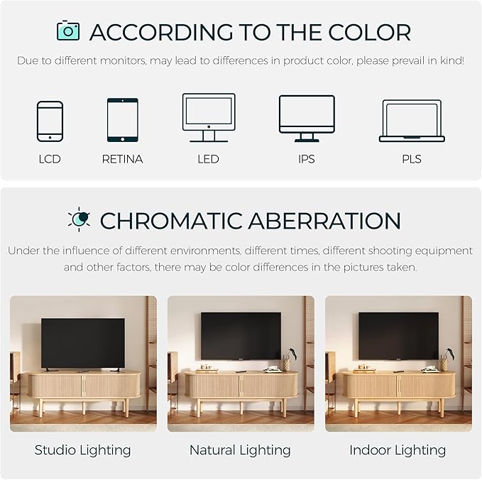 LINSY 58" Fluted TV Stand, Modern Entertainment Center for TVs Up to 65 inches, TV Console with Sliding Doors, Curved Profile Design, Media Console for Living Room, Light Wood
