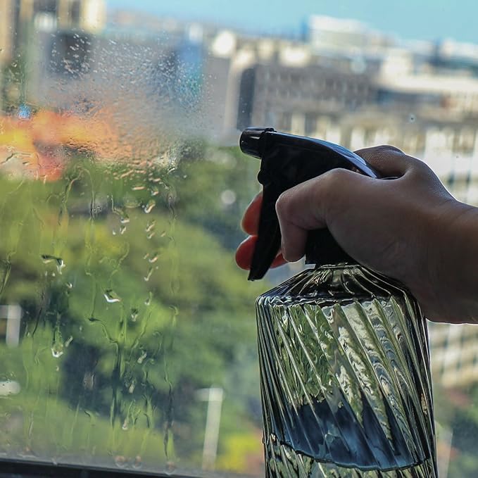 OFFIDIX Fine Mist Plant Mister,Handheld Pressure Glass Spray Bottles,0.45L/15.22oz Watering Can with Adjustable Nozzle for Outdoor Indoor Gardening and Cleaning Work(Diagonal Light Green)