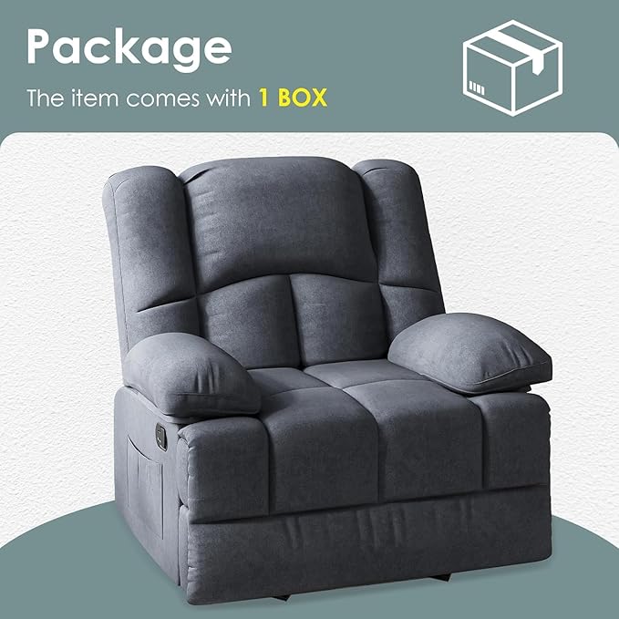 Oversized Rocker Recliner Chair, Wide Rocker Chair with Adjustable Backrest Footrest, Oversized Recliner for Adults, Reclining Sofa for Living Room, Solid Back