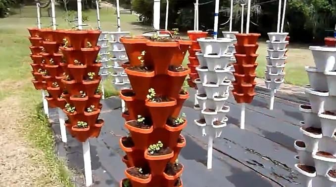 Strawberry Vertical Planters, 3 Tiered Stacking Tower Garden, Stackable Herb Vegetable Planters with Movable Casters and Bottom Saucer Indoor and Outdoor
