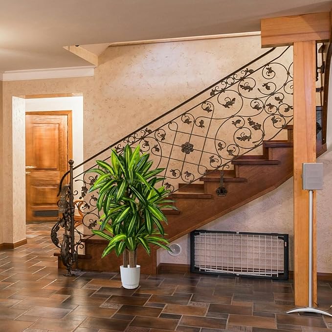 Artificial Dracaena Tree 5ft, Fake Yucca Plant with White Planter and Lifelike Leaves, Faux Dracaena Tall Floor Trees for Home Office Garden Décor