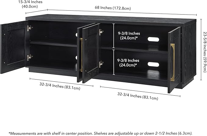 Henn&Hart Tillman Rectangular TV Stand for TV's up to 80" in Black Grain