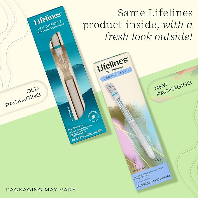 Lifelines Pen Diffuser, Crisp Mountain Air - 1mm Black Ballpoint Pen with Scented Essential Oil Blends – Aromatherapy Diffuser & Sensory Immersion Diffuse Aroma As You Write