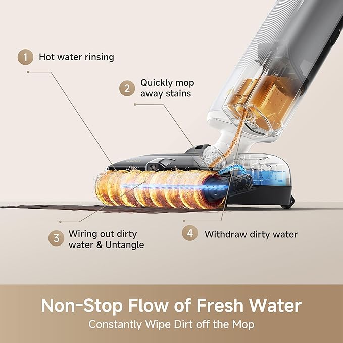 Mova X4 Pro Wet Dry Vacuum Cleaner, 20000Pa Cordless Vacuum Mop with Zero Tangle, Hot Water Mopping for Sticky Messes,194℉ Hot Air Self Drying, 180° Lie Flat, Push-in Charging Station, LED Display