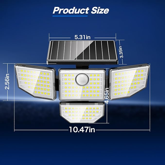 3000LM Outdoor Solar Light - Upgrade 4 Heads 188 LED Solar Motion Sensor Outdoor Lights, IP65 Waterproof Powered Light for Home Darkroom Backyard