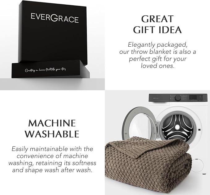 EVERGRACEHOME Chunky Chenille Knit Throw Blanket for Couch, Soft Luxurious Moss Stitch Blankets for Bed, Cozy Decorative Farmhouse Knitted Throws for Sofa, Mocha Brown, 60" x 80"