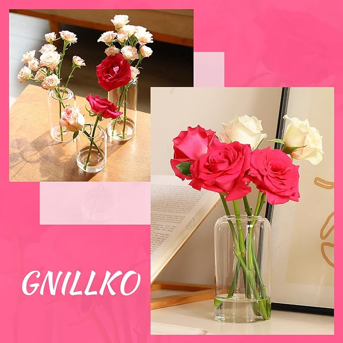 Glass Bud Vases Set of 6, Glass Cylinder Vases for Centerpieces, Bud Vases in Bulk for Wedding Party Dining Table Centerpieces, Living Room Decorative, Home Decor