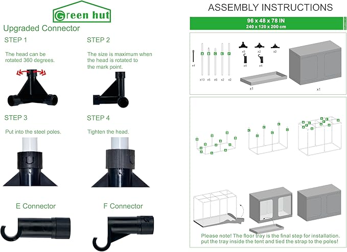 Grow Tent 96"x48"x78" 600D Mylar Hydroponic Indoor Grow Tent with Observation Window, Removable Floor Tray and Tool Bag for Indoor Plant Growing 8x4