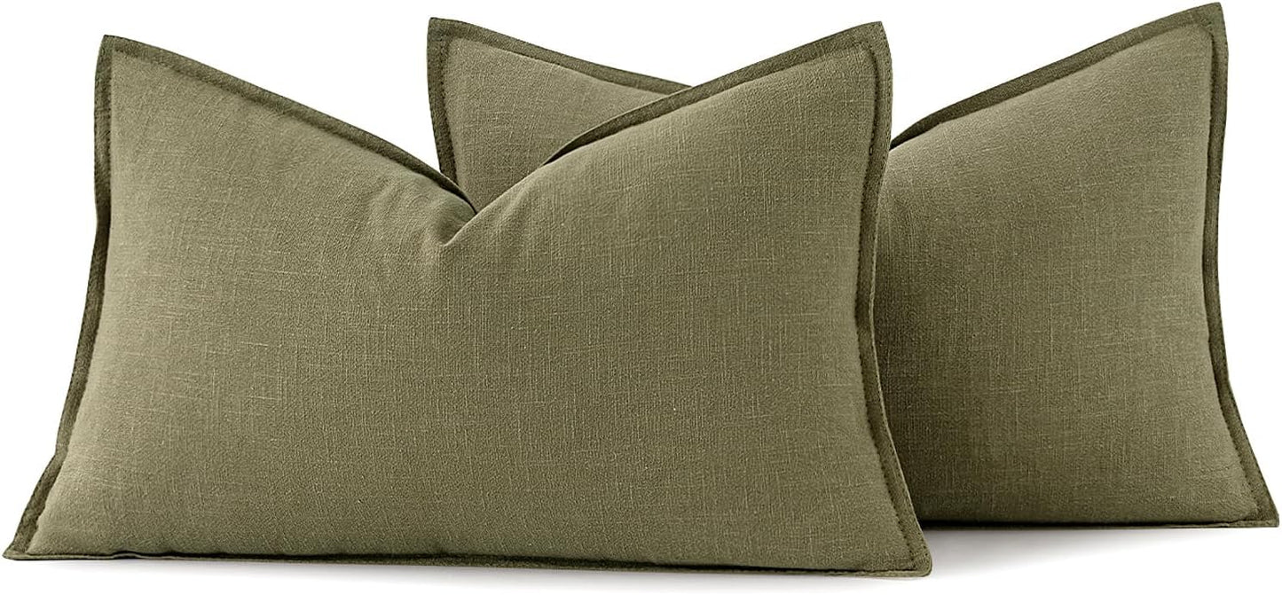 MIULEE Decorative Linen Lumbar Pillow Covers 12x20 Inch Light Olive Green Boho Farmhouse Neutral Couch Throw Pillows for Bed Pack of 2 Accent Modern Pillowcase Summer Sofa Livingroom Home Decor