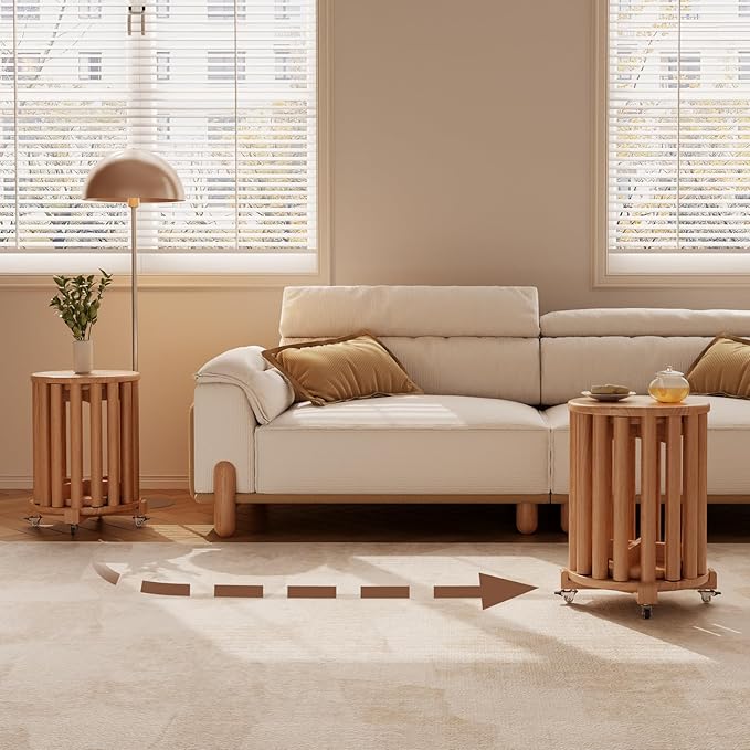 Stackable Stools Set of 4, Wooden Stool 18 Inch Stool Stackable Side Tables Nesting Table Sturdy and Durable, No Installation Required for End Table,Top Stackable Round Stools (Natural Mobile)