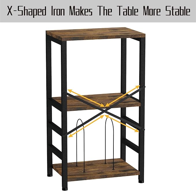 End Table with LED Light,Record Player Stand with Albums Storage,Vinyl Records Storage,Turntable Stand Side Table for Music Room Studio Living Room Bedroom-Retro