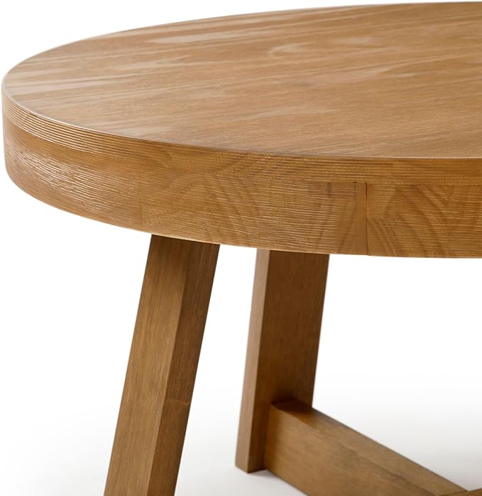 Plank+Beam Classic Round Coffee Table, 30 Inch Farmhouse Coffee Table, Rustic Mini Center Tables for Small Spaces, Small Living Space Tea Table, Pecan Wirebrush