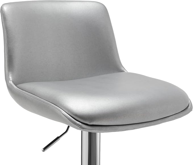 MINCETA Bar Stools,Modern Upholstered Swivel Stool with Back for Bar and Counter Height, Adjustable Height 24" to 34",1 Piece,PU in Sliver