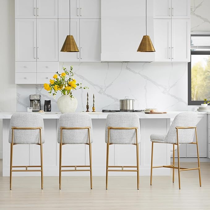 CHITA Counter Height Bar Stools Set of 2, FSC Certified Metal Barstools for Kitchen Island, 27" H Seat Height, Fabric, Light Grey (Multi-Colored)