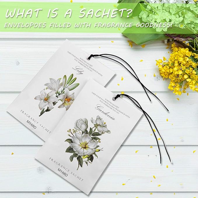 MYARO Scented Sachet House Air Freshener - 12 Pack Long Lasting Gardenia Fragrance Deodorizer for Home Closet Drawer Car