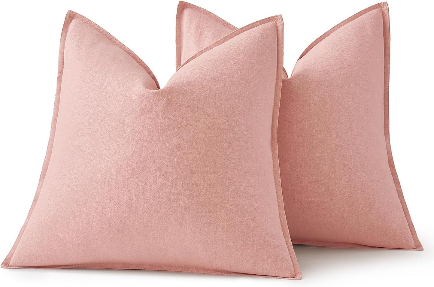 MIULEE Decorative Linen Pillow Covers 18x18 Inch Pink Boho Farmhouse Neutral Couch Throw Pillows for Bed Pack of 2 Accent Modern Pillowcase Sofa Livingroom Home Decor