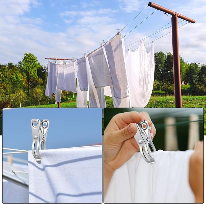 120 Pcs Stainless Steel Garden Shade cloth Clips Metal Heavy Duty Clamps Cloth Netting Tarp Row Cover Clips with Strong Grip for Shade Plant Cover and Various Hoops tarp clip Fix Plant 2"
