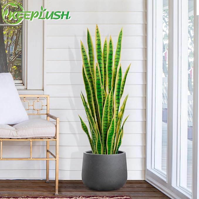 4ft Artificial Snake Plant – 46in Faux Sansevieria Plants, Fake Floor Plant for Indoor Outdoor, Front Porch Patio Home Office Decor, Mother-in-Law’s Tongue, Yellow 2Pcs