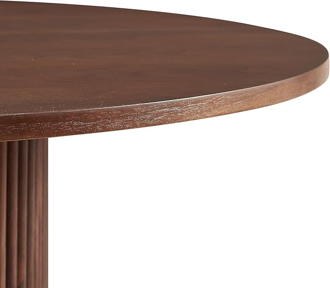 27.5'' Round Dining Table for 4, Modern Wood Farmhouse Kitchen Circle Table with Sturdy Cylindrical Pedastal, Dinner Tables for Dining Room, Living Room Walnut