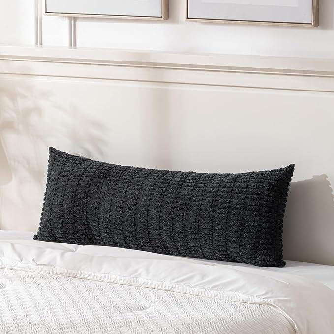 Fancy Homi 2 Packs Black Long Body Lumbar Decorative Throw Pillow Covers 14x36 Inch for Bed Couch Bedroom Bench, Soft Corduroy Rectangle Solid Pillow Case, Rustic Farmhouse Boho Room Decor