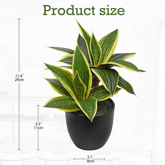 DILATATA Fake Snake Plant 11 Inch Small Potted Good Luck Plant Artificial Snake Plants Faux Mother in Law Tongue Sansevieria Plant - 20 Leaves Fake Laurentii for Indoor Outdoor Home Office Decor