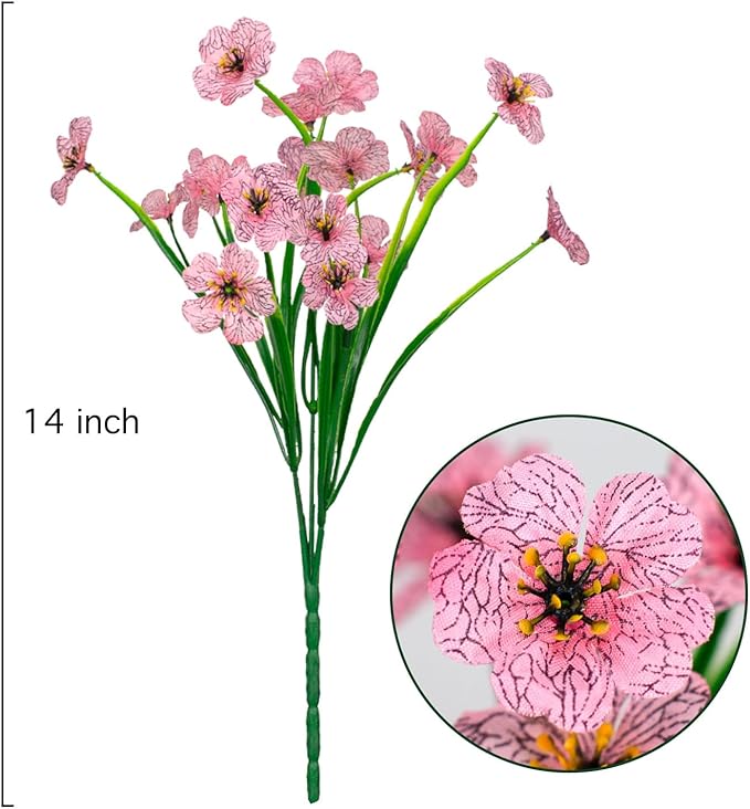 Outdoor Artificial Flowers 21 UV Resistant Bundles Fake Flower Plastic Plants Faux Silk Flowers Porch Hanging Garden Porch Window Box Decorating (Pink)