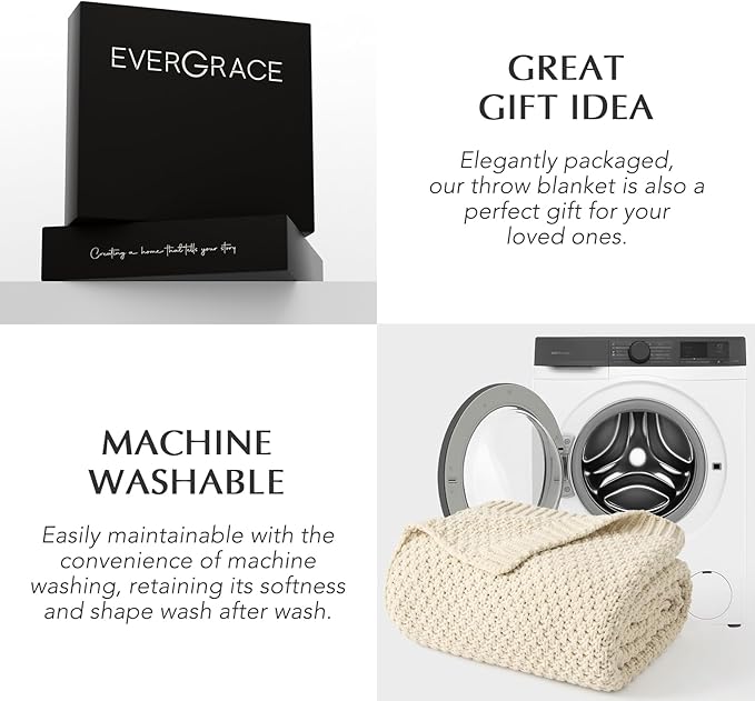 EVERGRACEHOME Chunky Chenille Knit Throw Blanket for Couch, Soft Luxurious Moss Stitch Blankets for Bed, Cozy Decorative Farmhouse Knitted Throws for Sofa, Beige, 60" x 80"